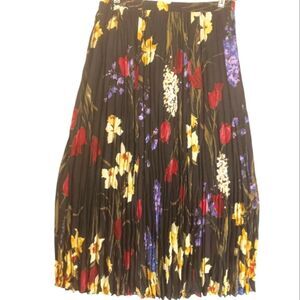 Accordion Pleated Dark Floral Cottagecore Print Maxi Skirt Sz S